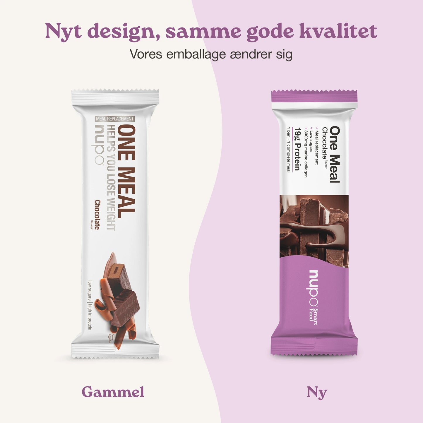 Nupo One Meal Bar Chocolate bar infografik med protein og fibre