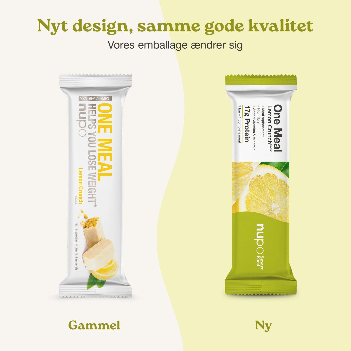 Nupo One Meal Bar Lemon Crunch bar infografik med protein og fibre
