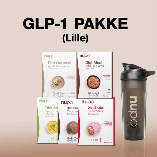 GLP-1 - Lille pakke med Nupo diætprodukter og shaker til portionerede måltider.