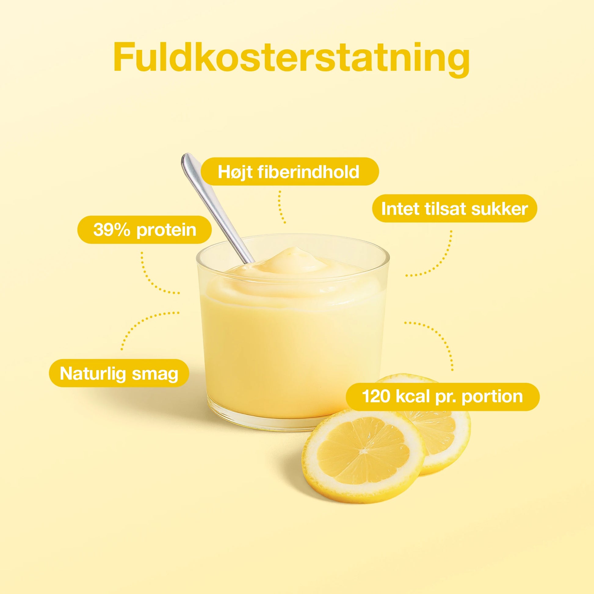 Lemon Pudding in a glass with high fiber content, 39% protein, and natural flavor, perfect for dieting.