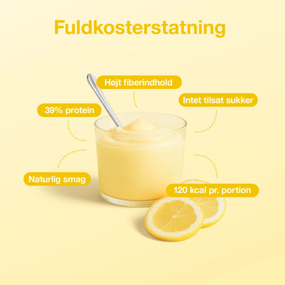 Lemon Pudding in a glass with high fiber content, 39% protein, and natural flavor, perfect for dieting.