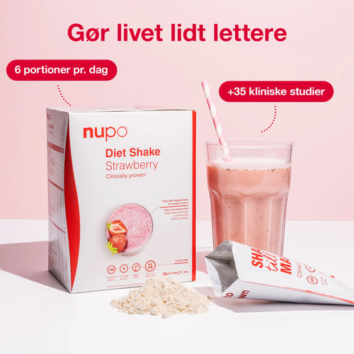 Nupo Diet GLP-1 - Stor pakke med Diet Shake Strawberry og proteinrig shake, 6 portioner pr. dag.