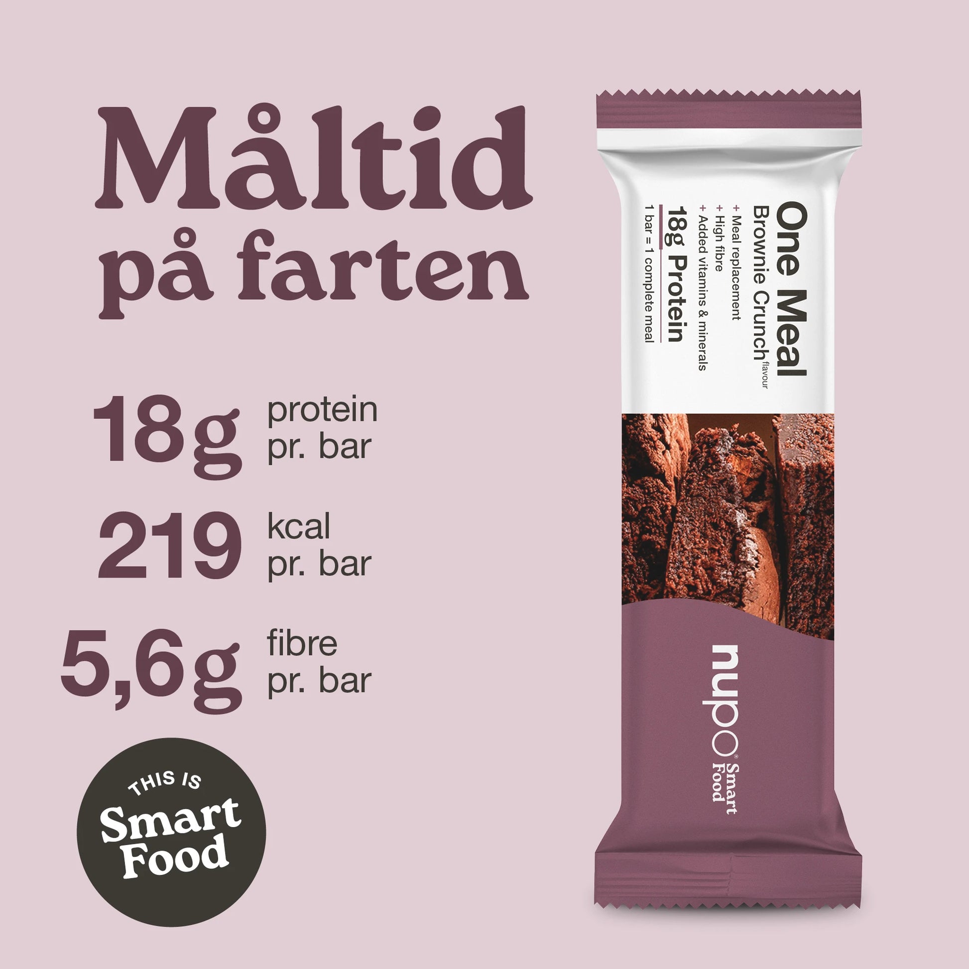 Nupo One Meal Bar Brownie Crunch næringsindhold protein fibre