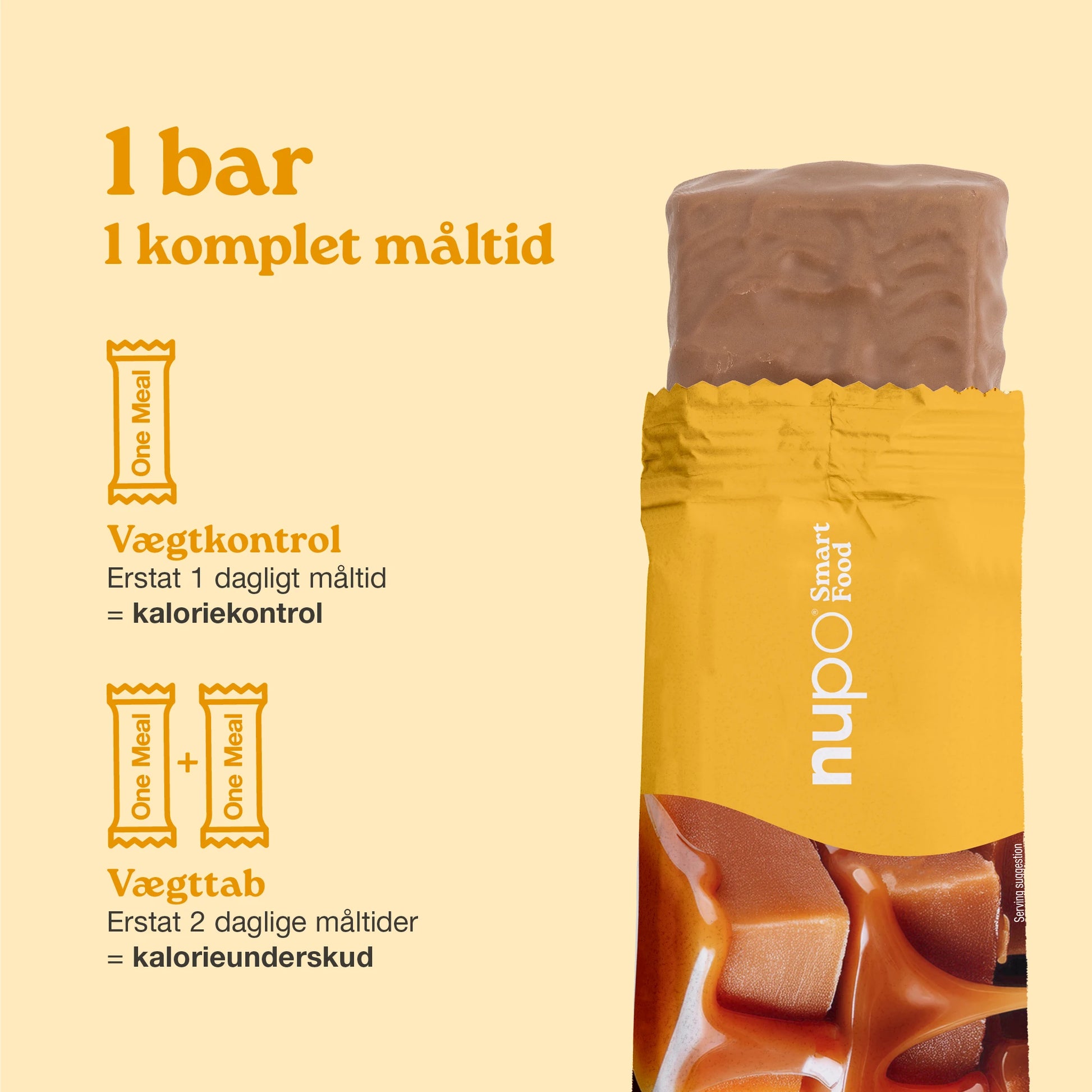 Nupo One Meal Bar Caramel måltidserstatning bar stående