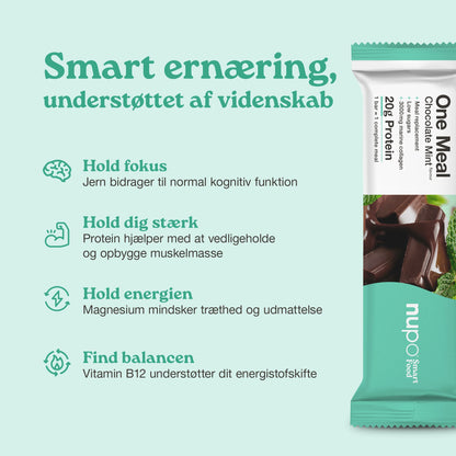 Nupo One Meal Bar Chocolate Mint fordele højt protein fibre