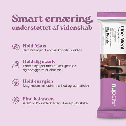 Nupo One Meal Bar Chocolate fordele højt protein fibre