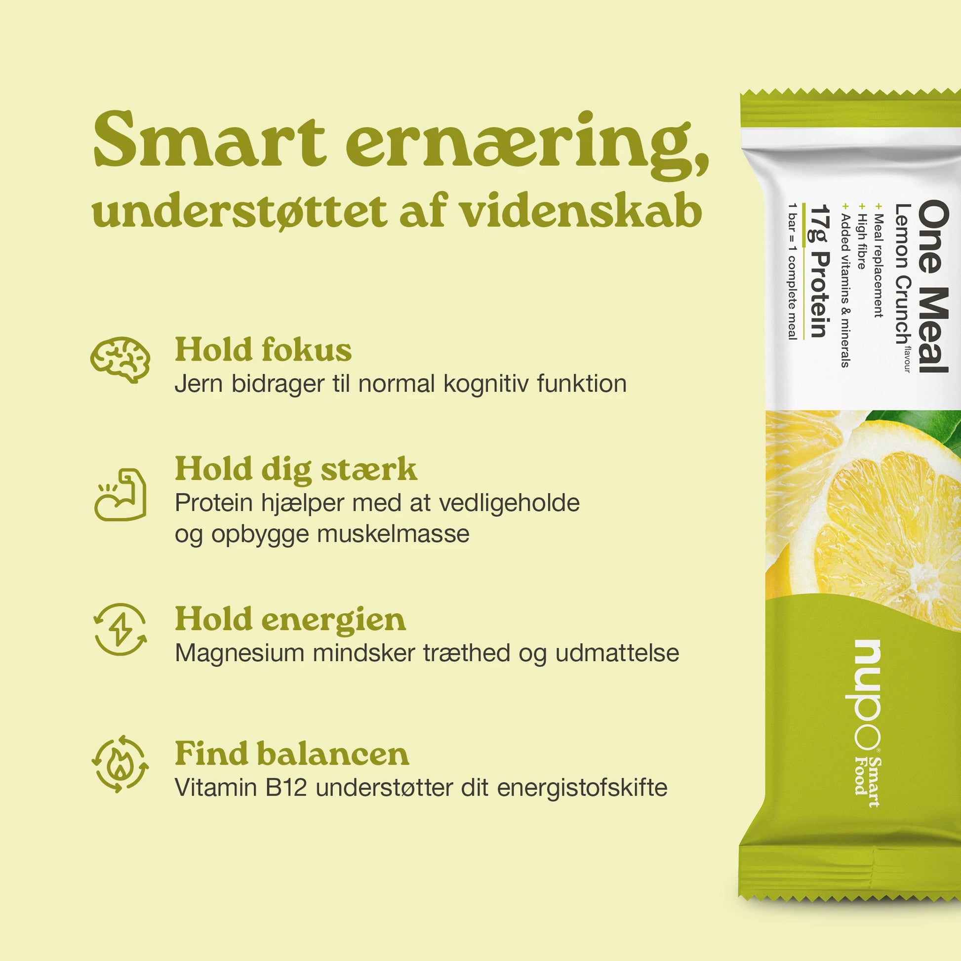 Nupo One Meal Bar Lemon Crunch fordele højt protein fibre