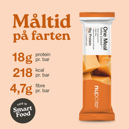 Nupo One Meal Toffee Crunch ernæringsfakta – 20 g protein, lavt sukkerindhold, vitaminer og mineraler