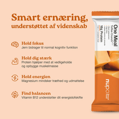 Nupo One Meal Toffee Crunch smart ernæring – højt proteinindhold og fibre til vægttab og vægtkontrol