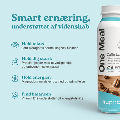 Nupo One Meal RTD Caffe Latte næringsinfo på emballagen