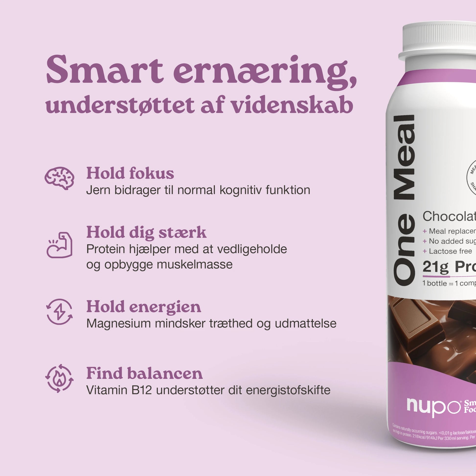 Nupo One Meal RTD Chocolate næringsinfo på emballagen