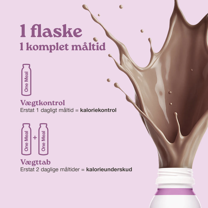 Hånd holder Nupo One Meal RTD Chocolate ready to drink shake