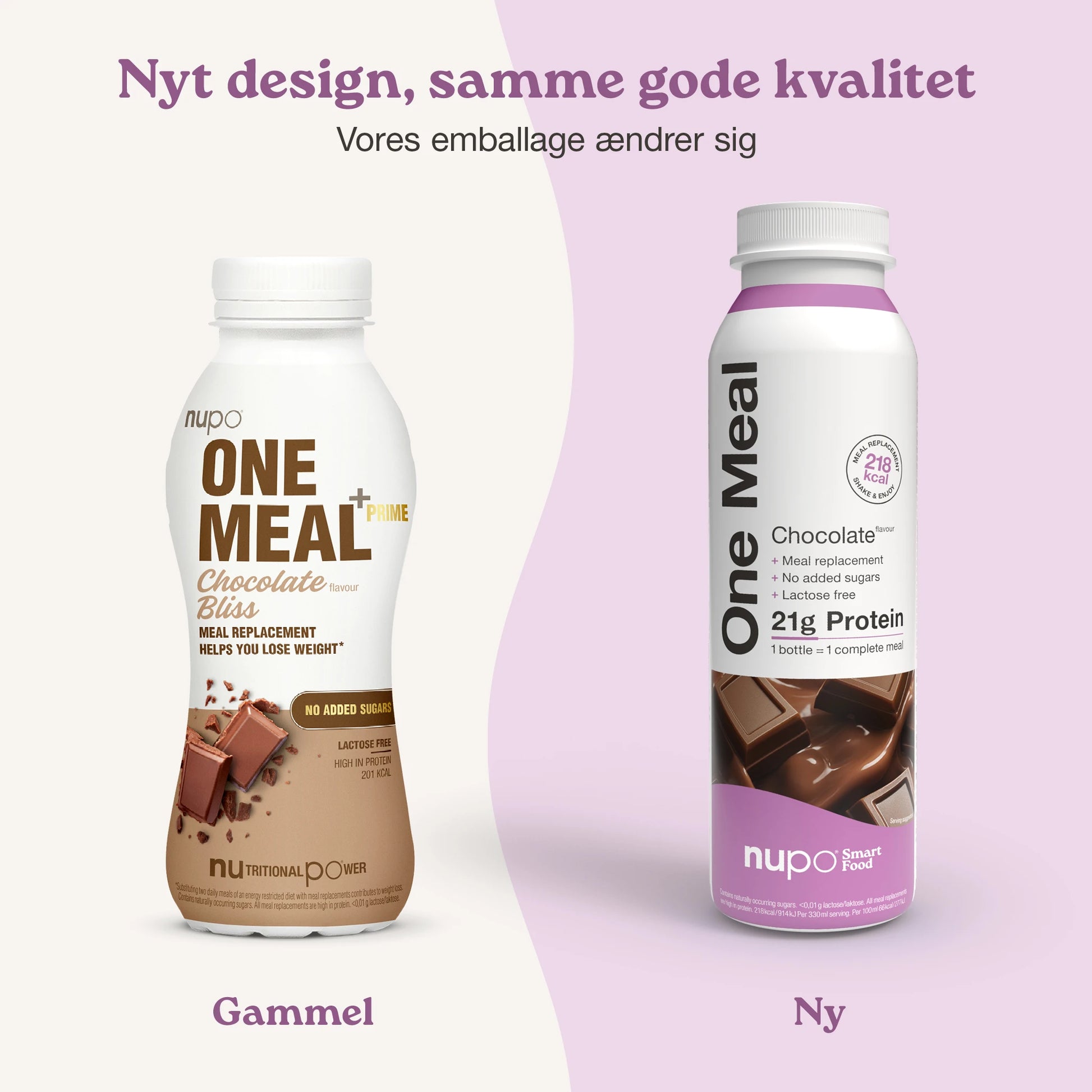 Nupo One Meal RTD Chocolate produkt og emballage samlet