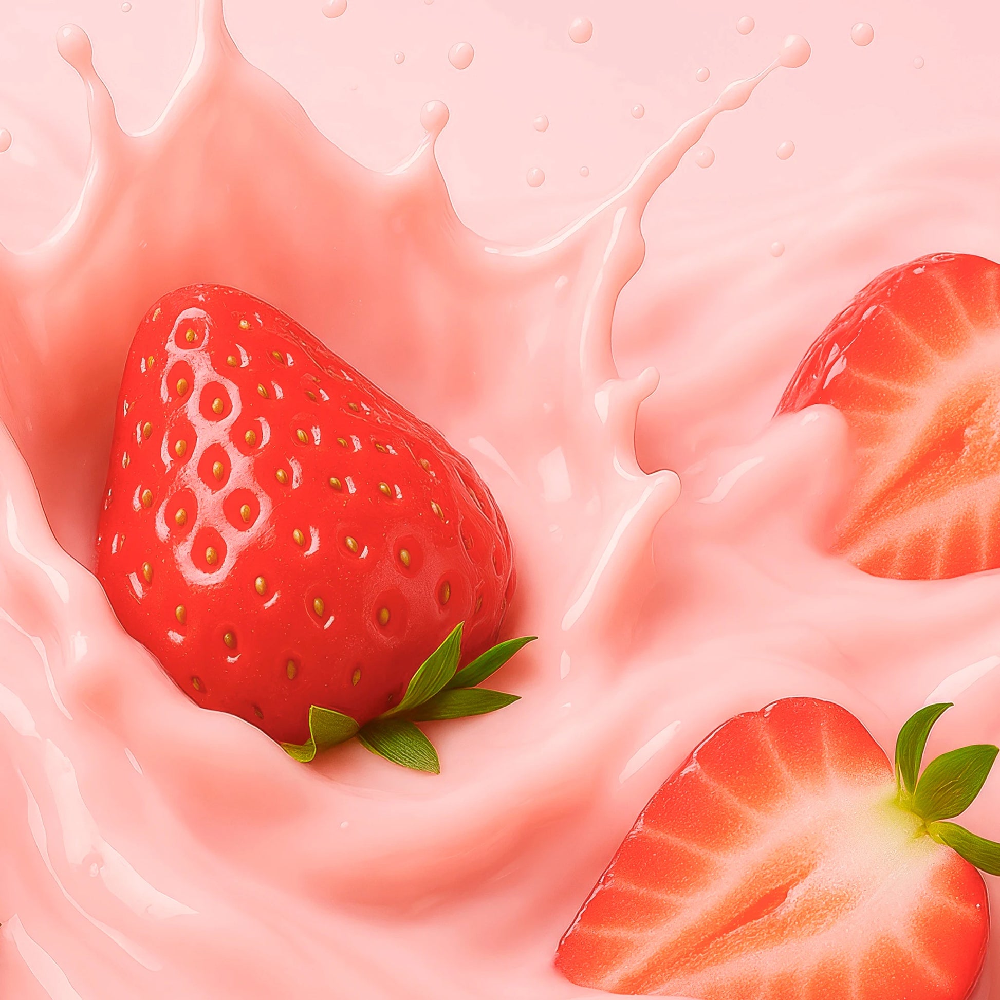 Fresh strawberries ved siden af Nupo One Meal RTD Strawberry shake