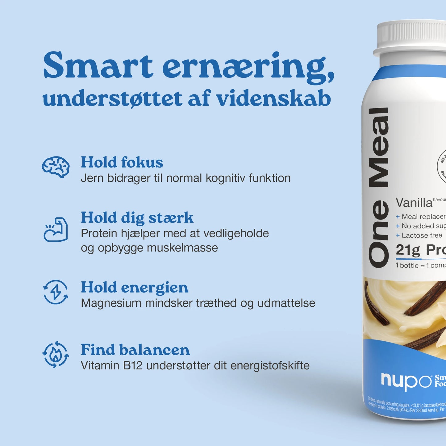 Nupo One Meal RTD Vanilje næringsinfo på emballagen