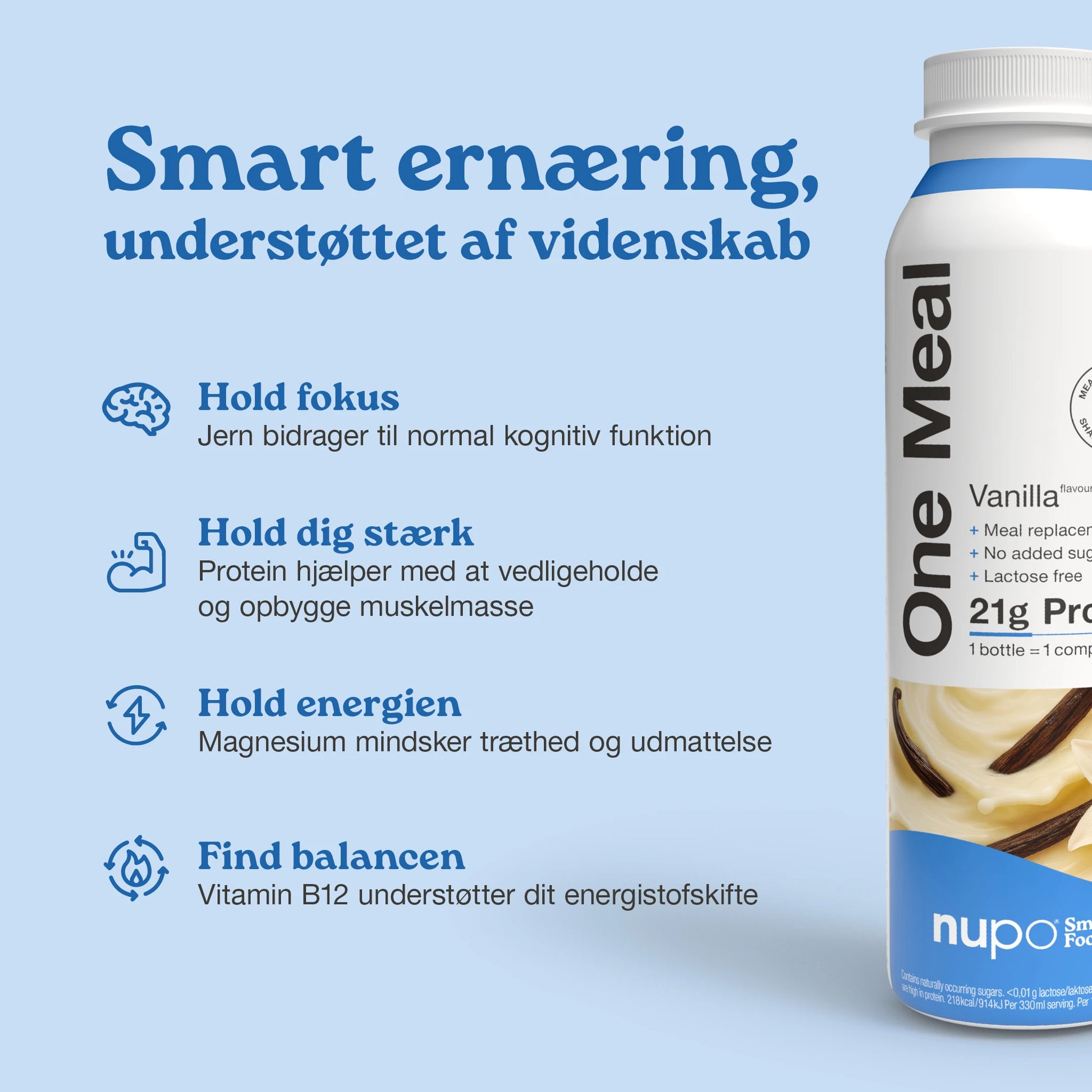Nupo One Meal RTD Vanilje næringsinfo på emballagen